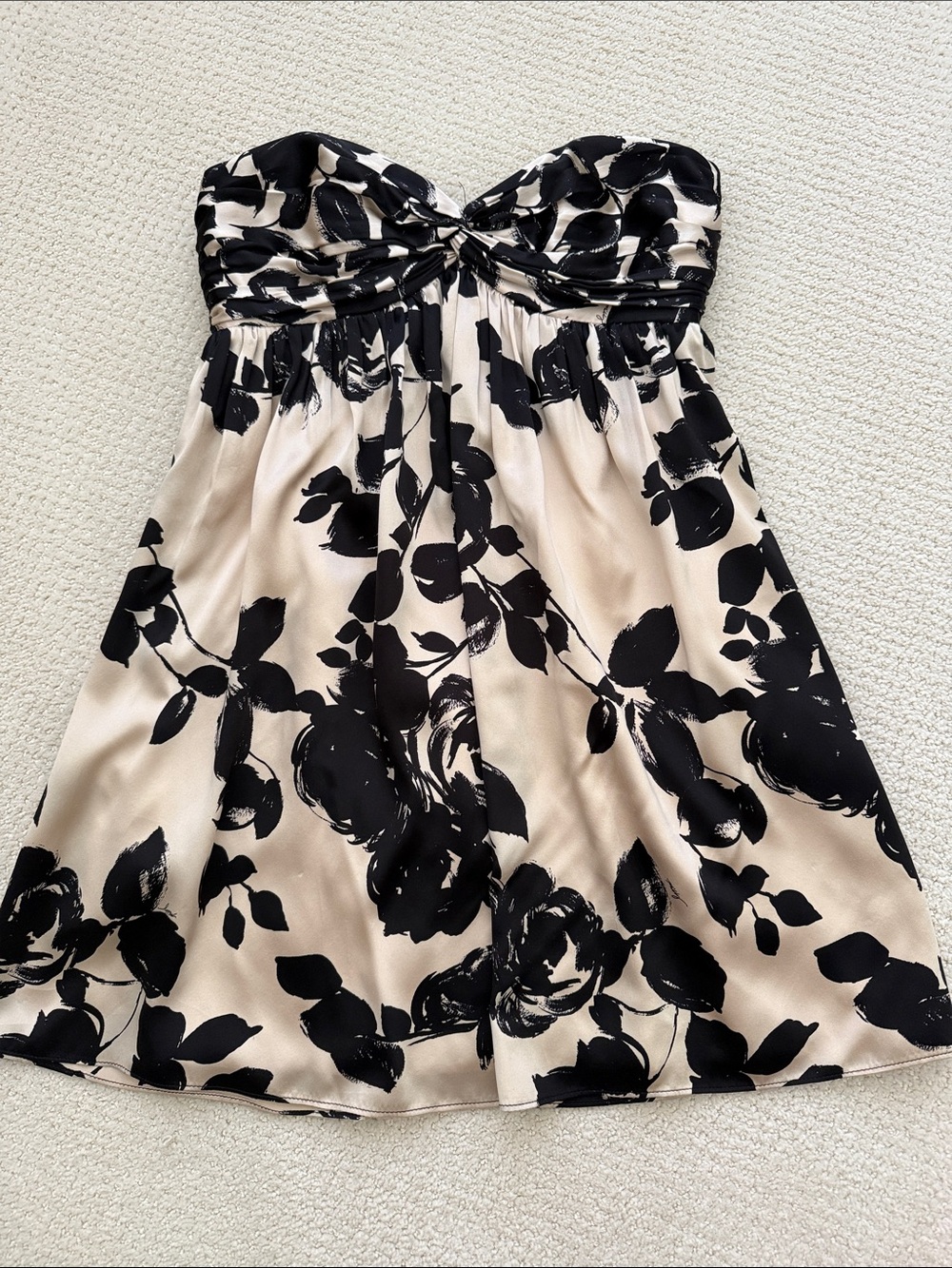Milly Strapless Floral Mini Dress in Black and Cream